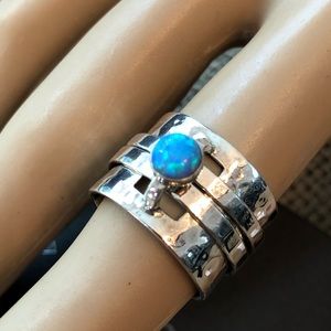 Silpada Sterling Wide Band Opal Spinner Ring Sz 5